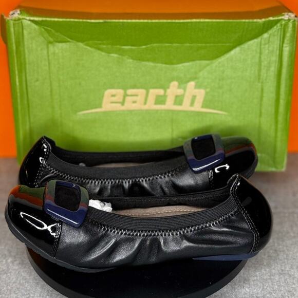 Earth Eclipse Ballet Flat Black Blue Buckle Size 6.5 - Picture 1 of 7